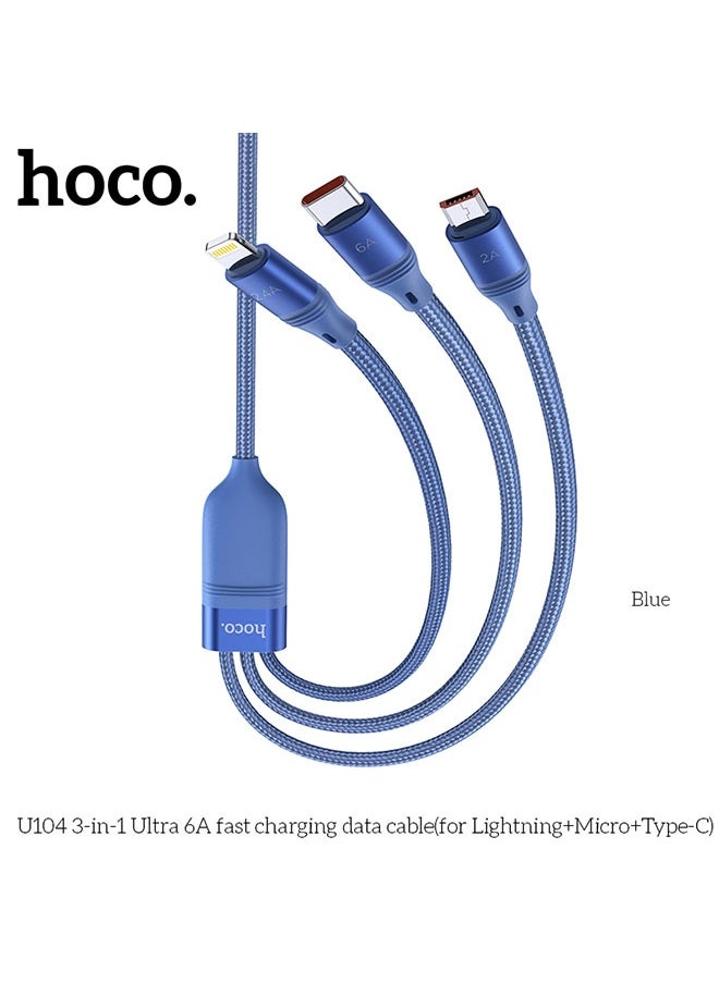 hoco. U104 3-in-1 Ultra 6A fast charging data cable(for iP+Micro+Type-C)  - Image 2