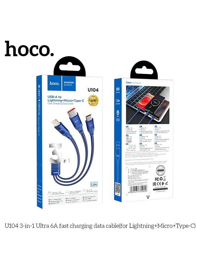 hoco. U104 3-in-1 Ultra 6A fast charging data cable(for iP+Micro+Type-C)  - Image 5