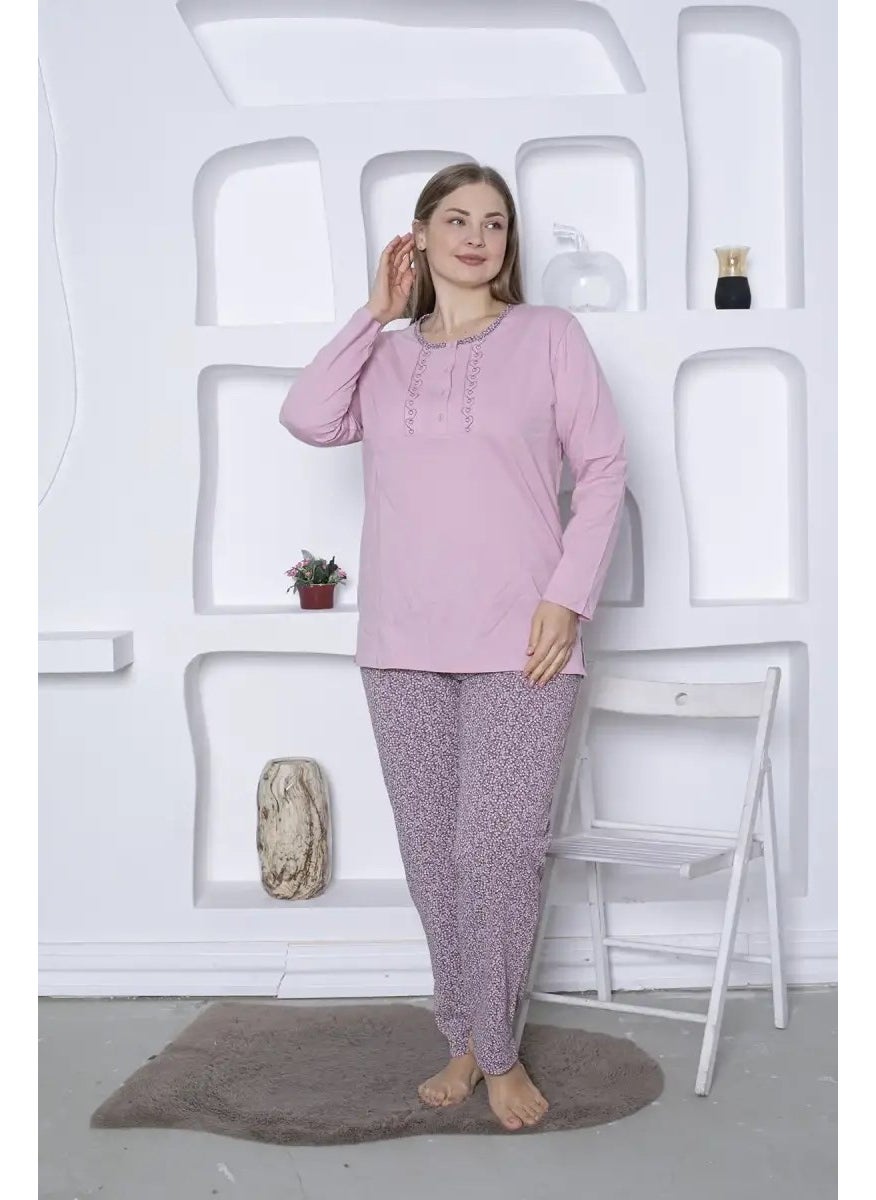 Heart Floral Patterned Plus Size Women's Long Sleeve Pajama Set - Cotton Seasonal 3 Buttons - pzsku/Z6547EBE7DEC5B8A0AC2BZ/45/_/1741272101/e3c1b9de-f759-406d-8d9f-67a69cb3b001