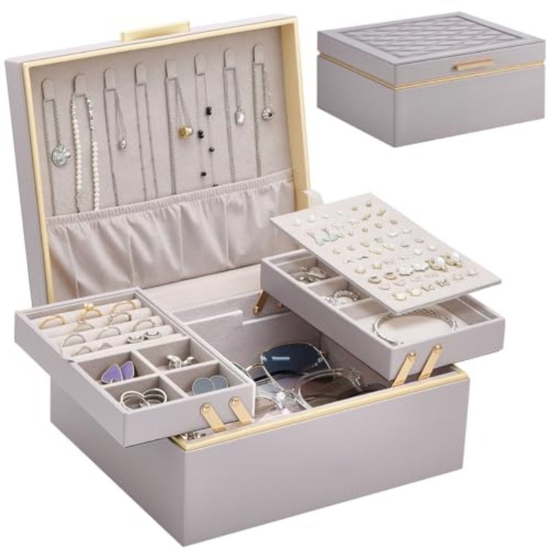 2-Layer Jewelry Box Organizer for Women, Large PU Leather Jewelry Case with Cloud Design, Foldable Retractable Storage for Necklaces Earrings Rings Bracelets -Haze Purple Jewellery Storage Case, Necklace Earrings Rings Bracelets Holder, Cnristmas Birthday Gifts for Mom Teen Girls Daughter - Image 1