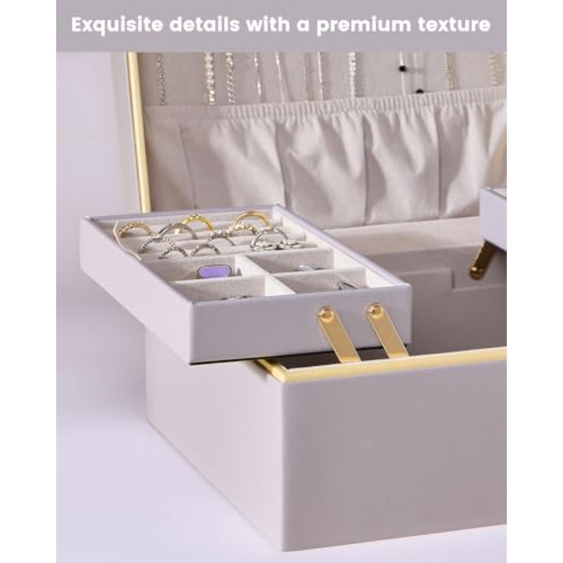 2-Layer Jewelry Box Organizer for Women, Large PU Leather Jewelry Case with Cloud Design, Foldable Retractable Storage for Necklaces Earrings Rings Bracelets -Haze Purple Jewellery Storage Case, Necklace Earrings Rings Bracelets Holder, Cnristmas Birthday Gifts for Mom Teen Girls Daughter - Image 5