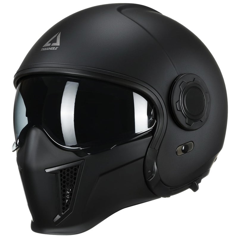 TRIANGLE Full Face Motorcycle Helmets,Off-Road Motocross Helmet for Men & Women,Dual Visor with Internal Tinted Sunshield,Open Face 3/4 Adult Racing Helmet DOT Approved(Black,XL) - Image 1
