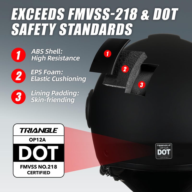 TRIANGLE Full Face Motorcycle Helmets,Off-Road Motocross Helmet for Men & Women,Dual Visor with Internal Tinted Sunshield,Open Face 3/4 Adult Racing Helmet DOT Approved(Black,XL) - Image 5