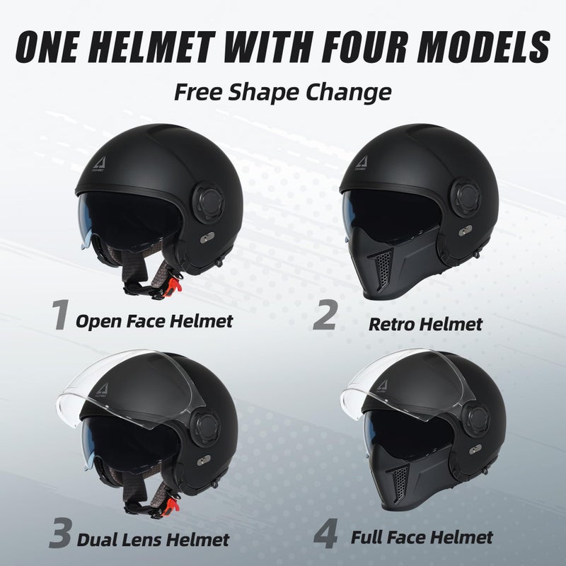 TRIANGLE Full Face Motorcycle Helmets,Off-Road Motocross Helmet for Men & Women,Dual Visor with Internal Tinted Sunshield,Open Face 3/4 Adult Racing Helmet DOT Approved(Black,XL) - Image 3