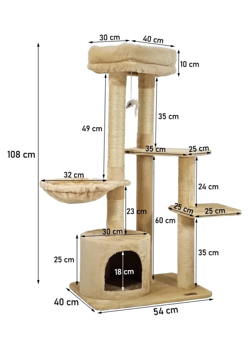 أن ان سي بيتس شجرة قطط متعددة المستويات للقطط الداخلية، برج قطط كبير مع أرجوحة مريحة، ومكان مخصص للقطط، وفأر معلق، ومركز أنشطة للقطط مع عمود خدش من السيزال، ومجثم مبطن ناعم، وسهل التجميع (بيج) - Image 2
