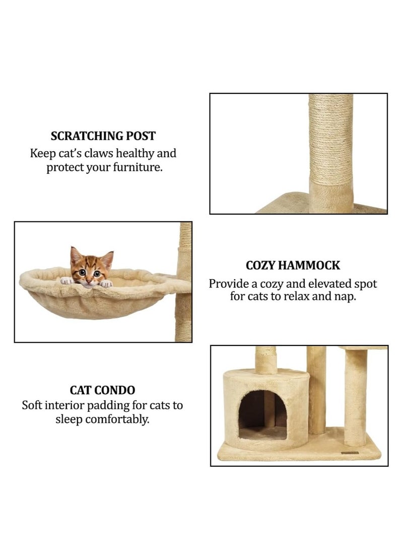 أن ان سي بيتس شجرة قطط متعددة المستويات للقطط الداخلية، برج قطط كبير مع أرجوحة مريحة، ومكان مخصص للقطط، وفأر معلق، ومركز أنشطة للقطط مع عمود خدش من السيزال، ومجثم مبطن ناعم، وسهل التجميع (بيج) - Image 3