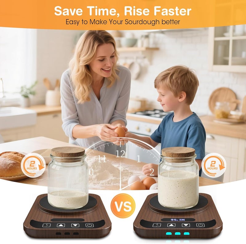 MQFORU Sourdough Starter Warmer, Precise 1°F Thermostat Control (70-100°F) Sourdough Warming Mat, Auto Warming On/Off, 12-Hour Timer Sourdough Warmer for Home Baking (No Jar Included) - Image 3