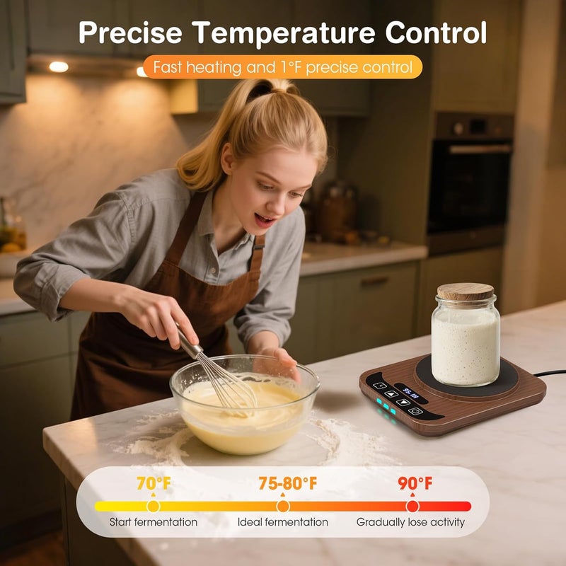 MQFORU Sourdough Starter Warmer, Precise 1°F Thermostat Control (70-100°F) Sourdough Warming Mat, Auto Warming On/Off, 12-Hour Timer Sourdough Warmer for Home Baking (No Jar Included) - Image 2