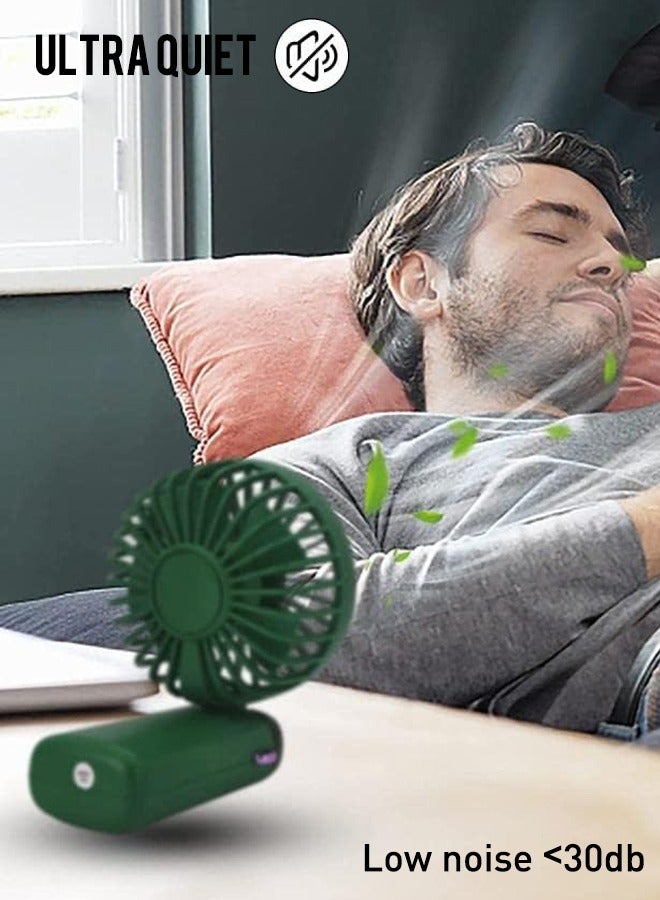 AQUILUX Portable Handheld Fan, Quiet mini Fan, 2400 mAh USB Rechargeable Personal Fan, Battery Operated Table Fan with 5 Speeds for Home , Travel, Commute, Makeup, Office (Green) - Image 3