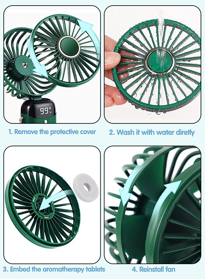 AQUILUX Portable Handheld Fan, Quiet mini Fan, 2400 mAh USB Rechargeable Personal Fan, Battery Operated Table Fan with 5 Speeds for Home , Travel, Commute, Makeup, Office (Green) - Image 5