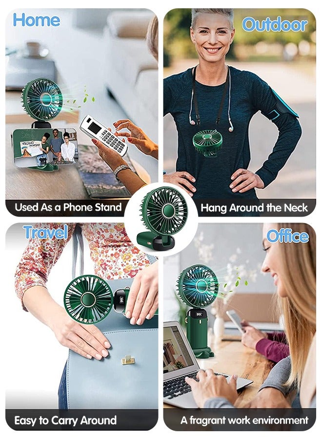 AQUILUX Portable Handheld Fan, Quiet mini Fan, 2400 mAh USB Rechargeable Personal Fan, Battery Operated Table Fan with 5 Speeds for Home , Travel, Commute, Makeup, Office (Green) - Image 4