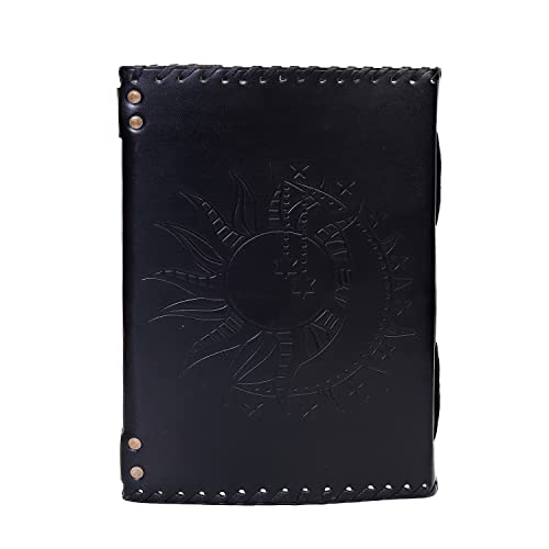 CREATIVE LEATHER ART Vintage Leather Journal with Sun & Moon Design – Handmade Lock Diary Notebook, 7 x 5 Inch Writing Journal, Rustic Travel Journal for Men & Women, Gift for Writers, Sketchbook, Gratitude Journal (Black, 10x7 Inch) - Image 3