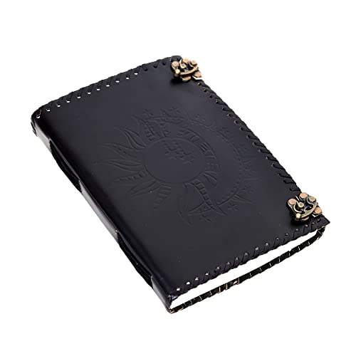CREATIVE LEATHER ART Vintage Leather Journal with Sun & Moon Design – Handmade Lock Diary Notebook, 7 x 5 Inch Writing Journal, Rustic Travel Journal for Men & Women, Gift for Writers, Sketchbook, Gratitude Journal (Black, 10x7 Inch) - Image 4
