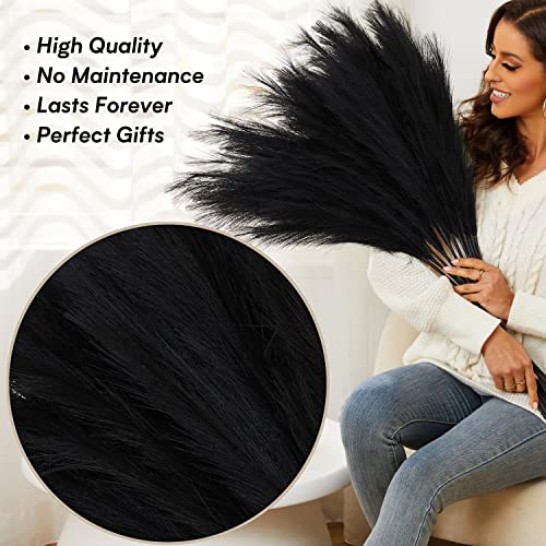 QUBITFUL Black Pampas Grass, 9 PCS 37''/3.1FT Tall Fluffy Fake Pompas Floral, Large Artificial Pompous Grass Branches for Floor Vase Fillers, Boho Farmhouse Room Wedding Decor (Black) - Image 5