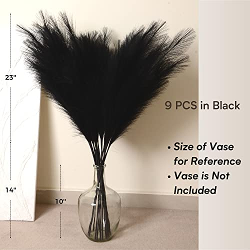 QUBITFUL Black Pampas Grass, 9 PCS 37''/3.1FT Tall Fluffy Fake Pompas Floral, Large Artificial Pompous Grass Branches for Floor Vase Fillers, Boho Farmhouse Room Wedding Decor (Black) - Image 4