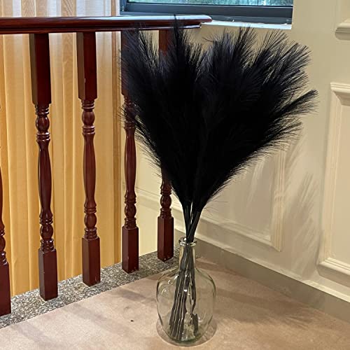 QUBITFUL Black Pampas Grass, 9 PCS 37''/3.1FT Tall Fluffy Fake Pompas Floral, Large Artificial Pompous Grass Branches for Floor Vase Fillers, Boho Farmhouse Room Wedding Decor (Black) - Image 3