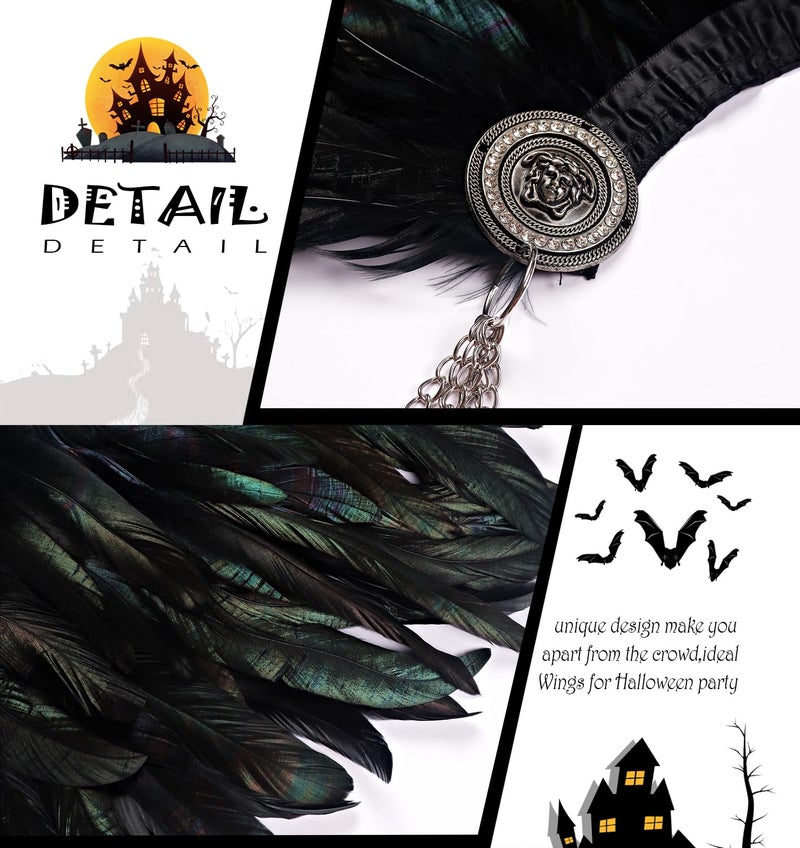 L'VOW Women Gothic Natural Feather Shoulder Shrug Cape Shawls with Chain Collar for Halloween Cosplay - Image 5