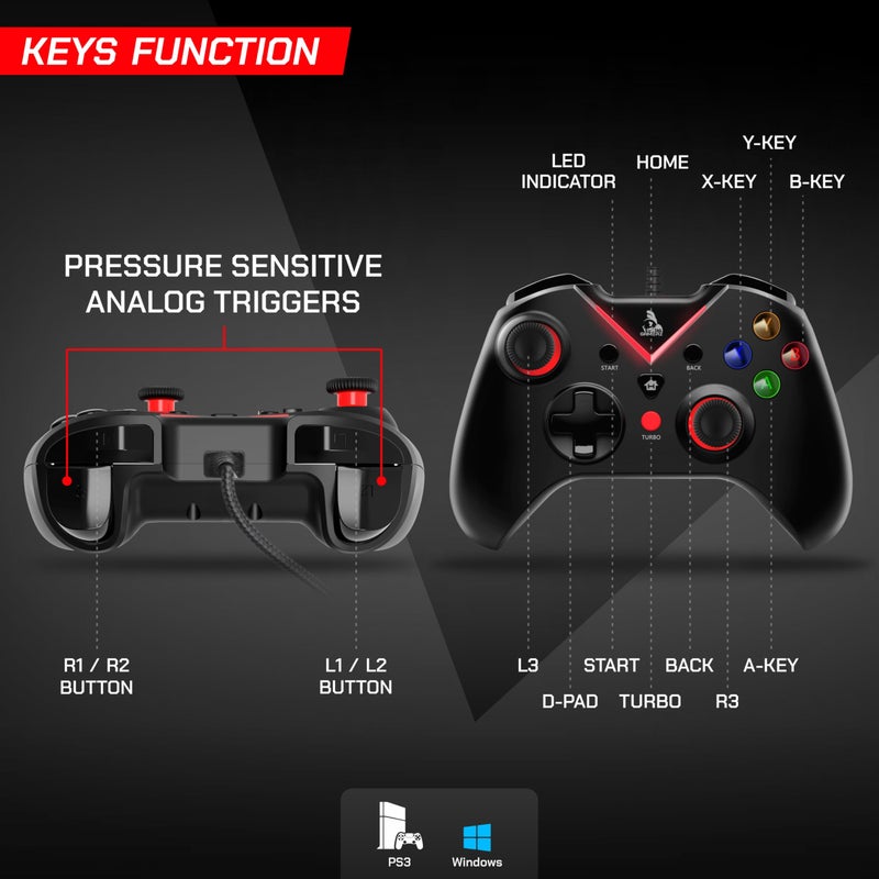 TAG G1000 USB Gamepad Dual Vibration Motor Turbo Mode Accurate Joysticks Ergonomic Design V strip LED Indicator High Performance Gaming Controller Remote Plug And Play Supports PC PS3 - Image 5