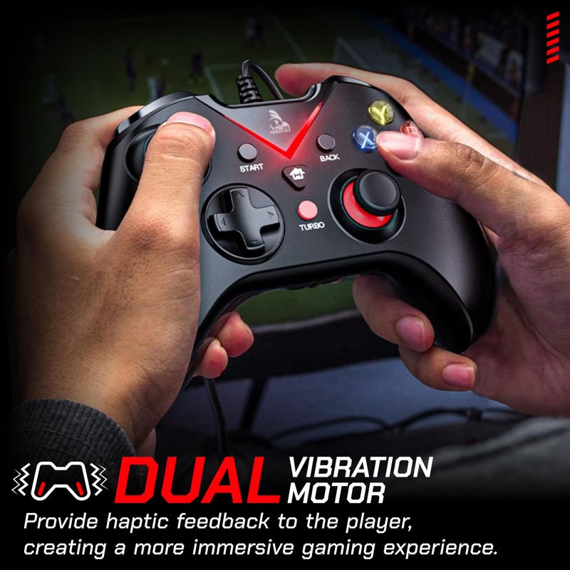 TAG G1000 USB Gamepad Dual Vibration Motor Turbo Mode Accurate Joysticks Ergonomic Design V strip LED Indicator High Performance Gaming Controller Remote Plug And Play Supports PC PS3 - Image 4