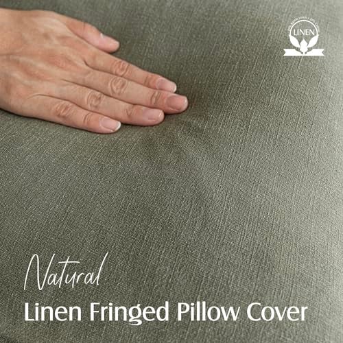 Foindtower Set of 2 Decorative Linen Fringe Throw Pillow Covers Cozy Boho Farmhouse Cushion Cover with Tassels Soft Accent Pillowcase for Couch Sofa Bed Living Room Home Decor 1616 Inch Olive Green - Image 3