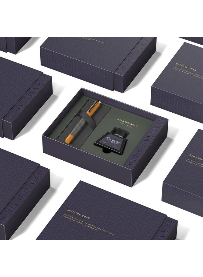 Bernard Shaw Fountain Pen, High-end Luxury, Micro-gold Orange, Premium Ink Gift Box Set, High-end Business Office Signing Pen, Teacher Gift For Women And Men, Popular Product