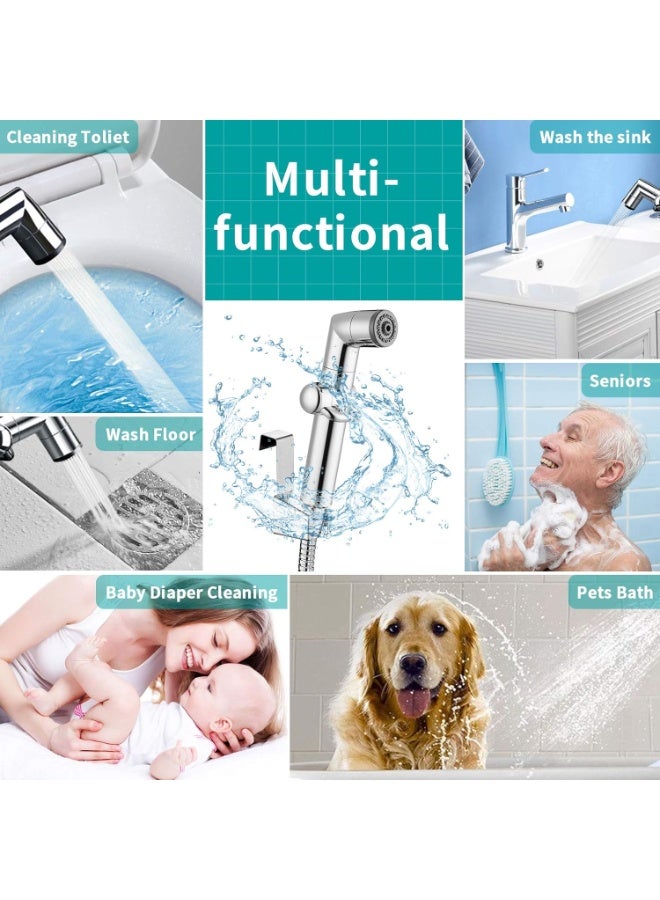 SYOSI Handheld Bidet Sprayer for Toilet, Jet Spray for Toilet, Bathroom Muslim Shower with Two Spray Modes, Baby Cloth Diaper Sprayer Attachment with Hose, Support Wall or Toilet Mount (Chrome)  - Image 2