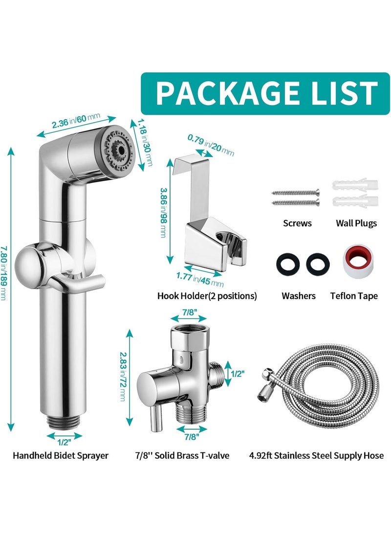 SYOSI Handheld Bidet Sprayer for Toilet, Jet Spray for Toilet, Bathroom Muslim Shower with Two Spray Modes, Baby Cloth Diaper Sprayer Attachment with Hose, Support Wall or Toilet Mount (Chrome)  - Image 5