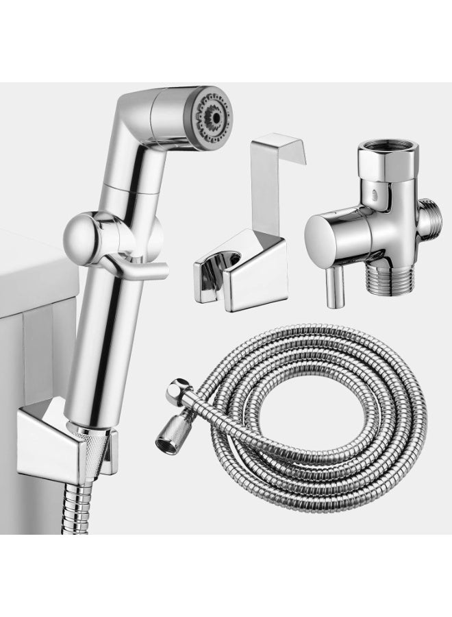 SYOSI Handheld Bidet Sprayer for Toilet, Jet Spray for Toilet, Bathroom Muslim Shower with Two Spray Modes, Baby Cloth Diaper Sprayer Attachment with Hose, Support Wall or Toilet Mount (Chrome)  - Image 1