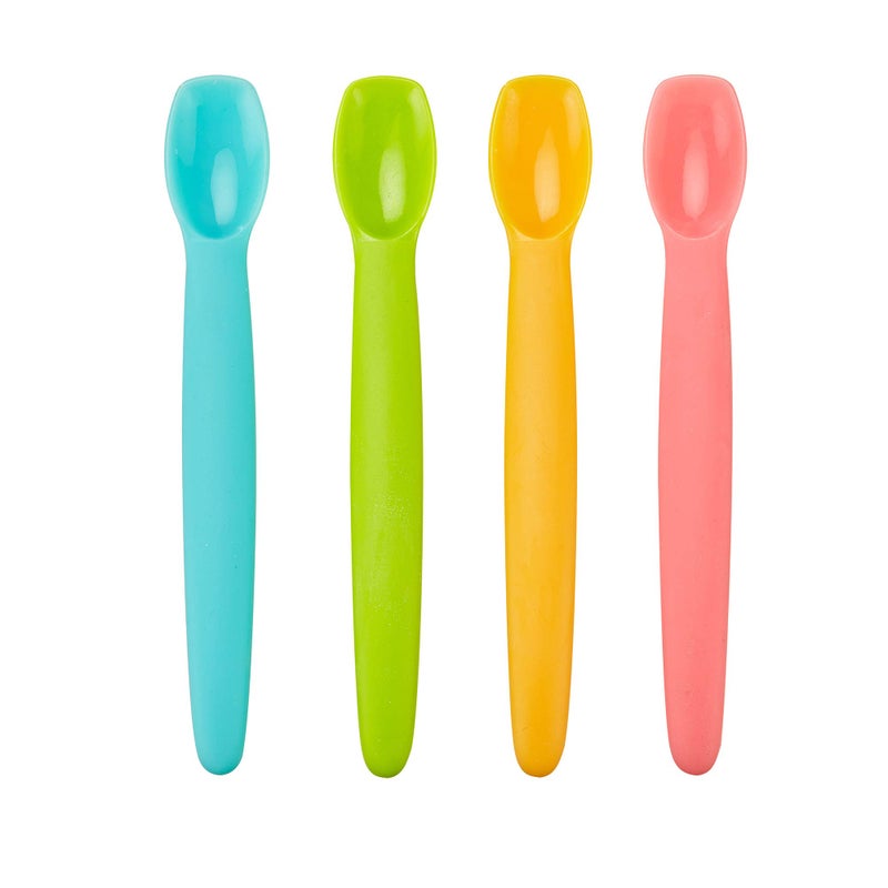 Innobaby Silicone Baby Spoon with Carrying Case Gum Friendly 4 PackAqua Mango Green Pink