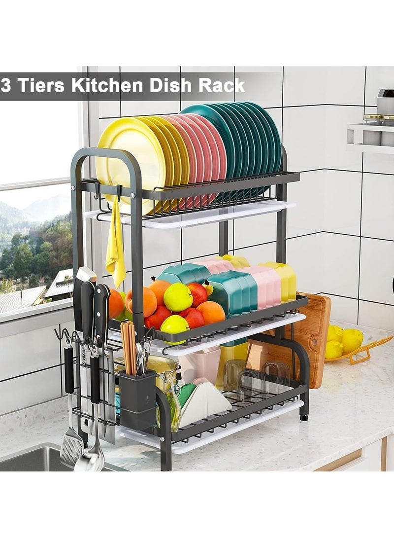Scrolls 3 Tier Dish Rack Dish Drying Stand with Utensil & Cutting Board Holder Dish Drainer Kitchen Dish Dryer Dish Storage Organizer Large Capacity Knife Rack Black 61x42x23.5cm for Counter - Image 5