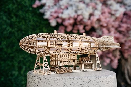 Wood Trick Luminous Zeppelin Dirigible LED 3D Wooden Puzzles for Adults to Build Moving Propellers Tail Includes Wall Mount Stand Engineering DIY Project Mechanical 3D Puzzle Model Kits - Image 5