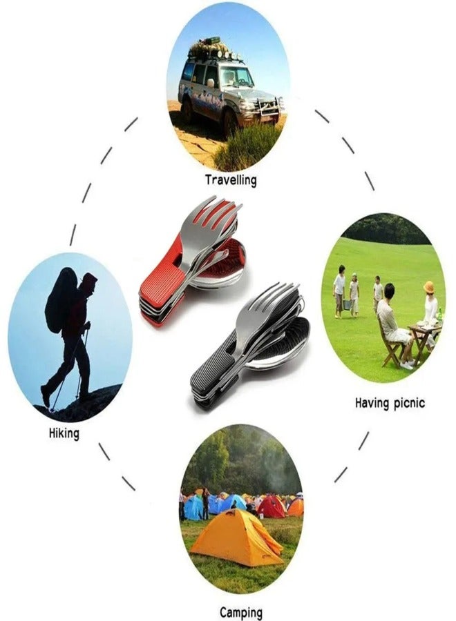 AROAQ أدوات التخييم طقم أدوات تخييم قابلة للطي سكين متعددة الوظائف وشوكة وملعقة مجموعة للأنشطة الرياضية والتخييم والنزهات والسفر - Image 4