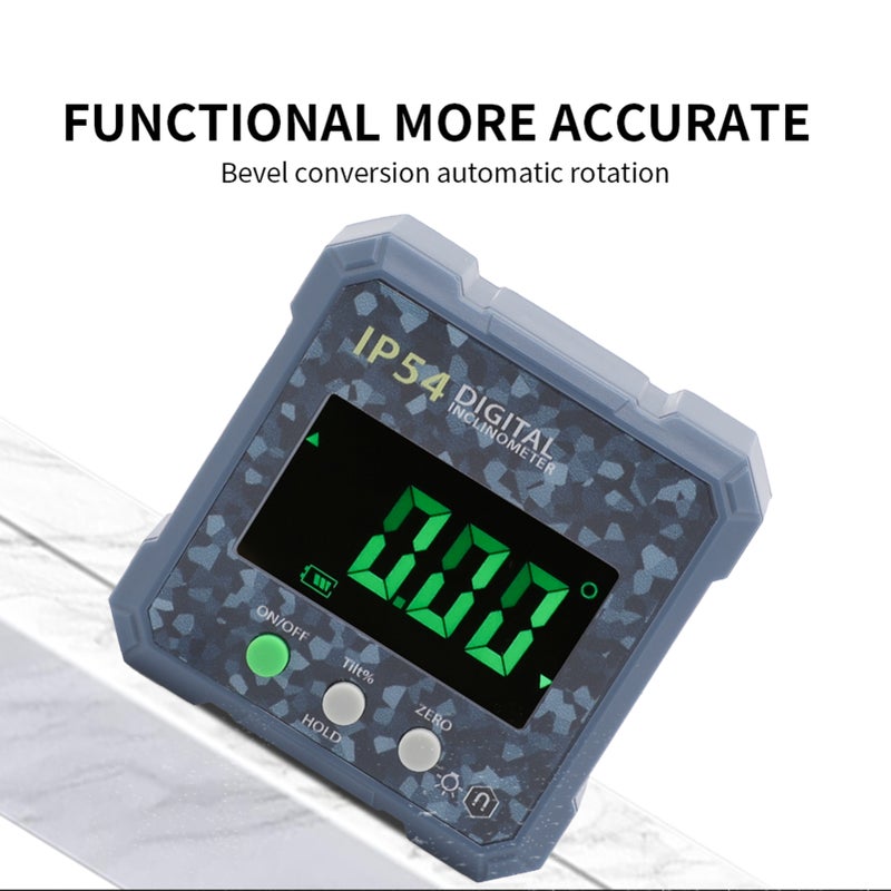 Digital Angle Finder, Mini LCD Display Digital Angle Gauge with Magnet Waterproof Protractor Inclinometer Bevel Box for Woodworking Telecommunication Automotive, Camouflage Blue - Image 2