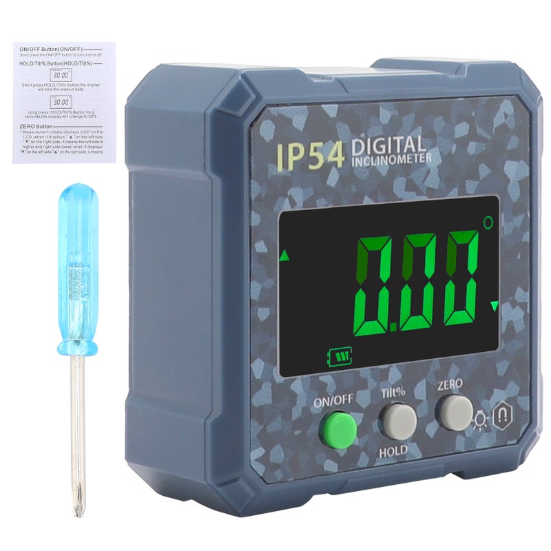 Digital Angle Finder, Mini LCD Display Digital Angle Gauge with Magnet Waterproof Protractor Inclinometer Bevel Box for Woodworking Telecommunication Automotive, Camouflage Blue - Image 1