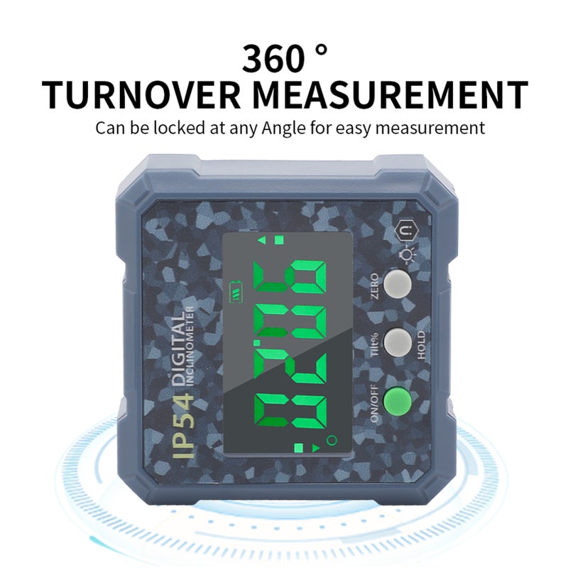 Digital Angle Finder, Mini LCD Display Digital Angle Gauge with Magnet Waterproof Protractor Inclinometer Bevel Box for Woodworking Telecommunication Automotive, Camouflage Blue - Image 3