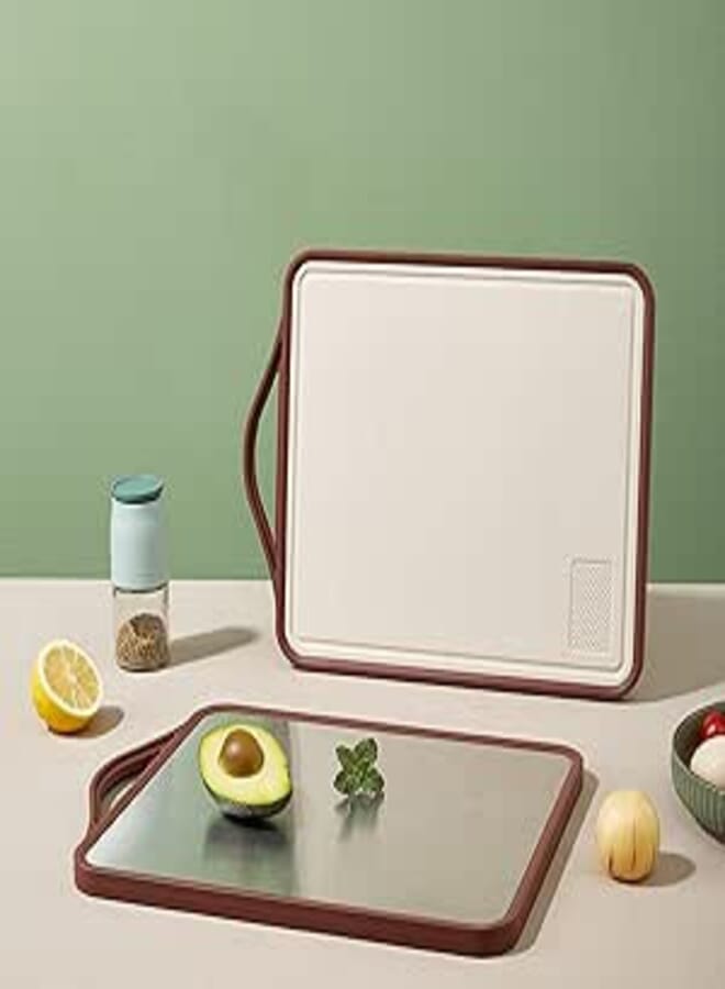 Maykela Cutting Boards Chopping Board Durable Kitchen Food Cutting Mats Stainless Steel and Wheat Straw Cutting Board,Non-slip,Double Side for Kitchen Home Meat Fruit Vegetable Fish (Stainless Steel)