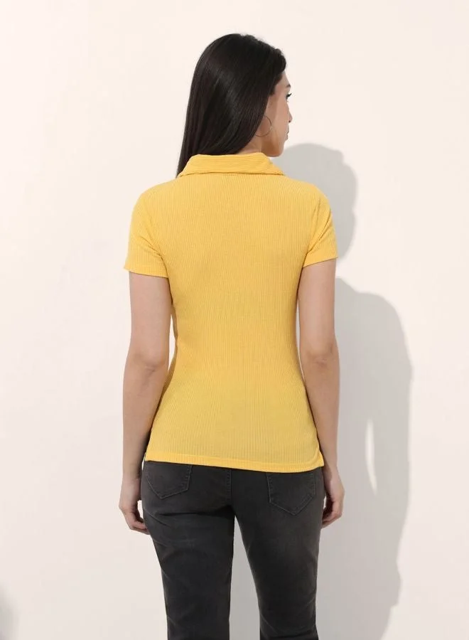 Freehand  Women Regular Fit Solid Shirt Collar Short Sleeve Top  | Best Price UAE