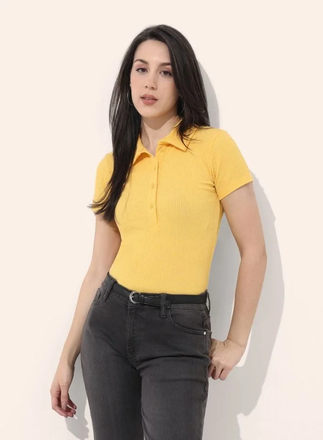 Freehand  Women Regular Fit Solid Shirt Collar Short Sleeve Top  | Best Price UAE