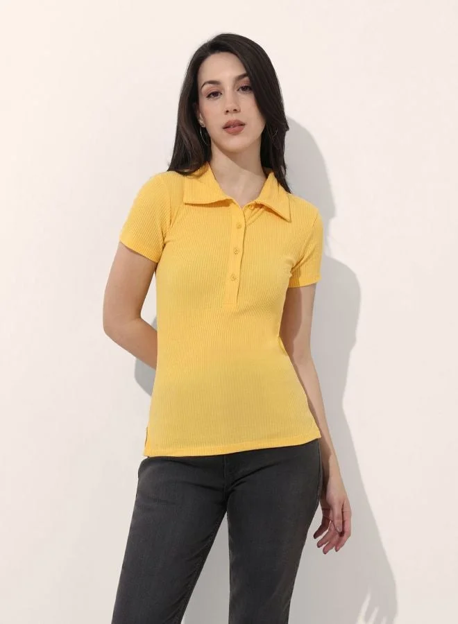 Freehand  Women Regular Fit Solid Shirt Collar Short Sleeve Top  | Best Price UAE