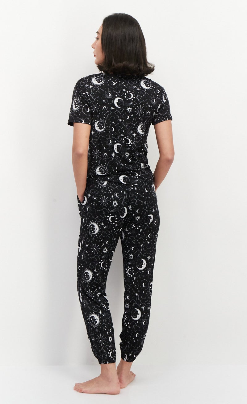 PJ Couture Women 2 Pieces Allover Print Pyjama Set, Black - Image 2