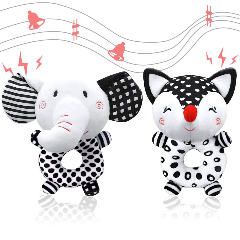 XIXILAND Baby Rattles 06 Months Newborn Toys Baby Toys 06 Months Rattles for Babies 06 Months Infant Toys 03 Months Black White High Contrast Baby Toys Plush Stuffed Toys for 0 3 6 9 12 Months Girl Boy - Image 2