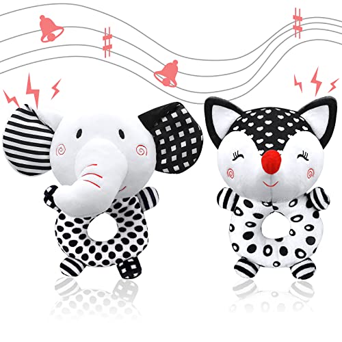 XIXILAND Baby Rattles 06 Months Newborn Toys Baby Toys 06 Months Rattles for Babies 06 Months Infant Toys 03 Months Black White High Contrast Baby Toys Plush Stuffed Toys for 0 3 6 9 12 Months Girl Boy - Image 1