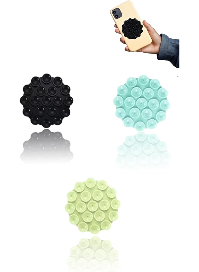 green tiger 3PCS Silicone Suction Cup Phone Holder, Adhesive Shower Mount, Wall Stickers, Compatible with Multiple Phones, Green, Blue, Black - Secure Grip Anywhere - Image 1