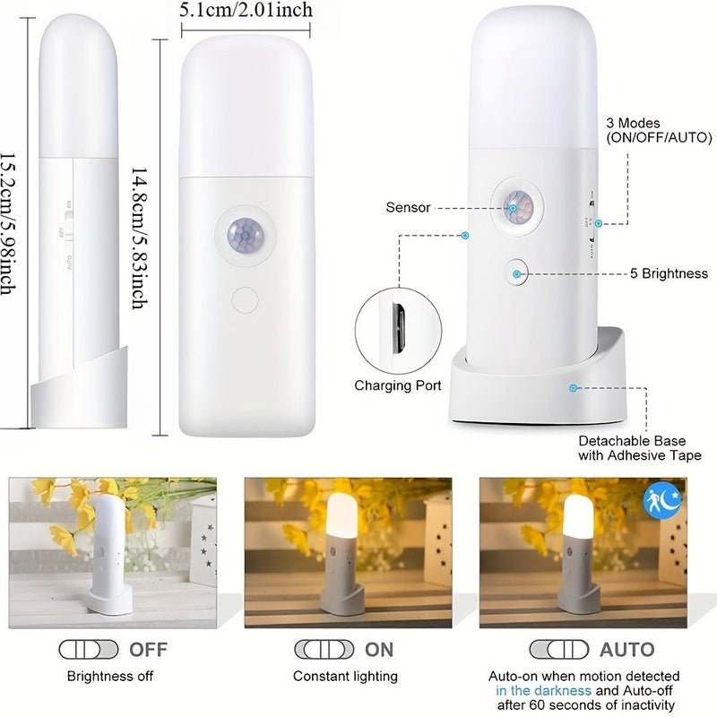 Cozy Warm White Smart Sensor LED Night Light With USB Rechargeable Dimmable Lamp And Built In 2000Mah Battery For Bedroom Hallway And Home Decor - Image 3