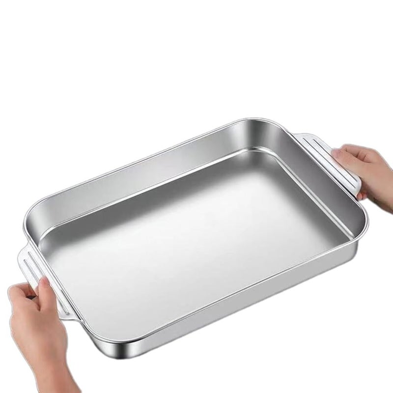 Stainless Steel Roasting Tray Grilled Fish Plate Baking Dish 45.5 27 8.7 CM - Image 2