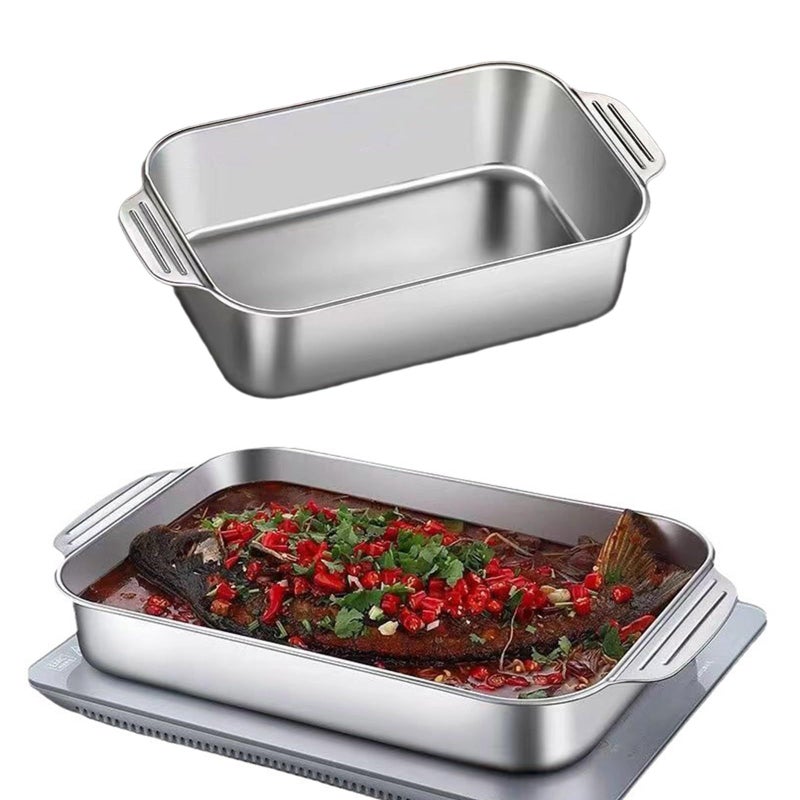 Stainless Steel Roasting Tray Grilled Fish Plate Baking Dish 45.5 27 8.7 CM - Image 4