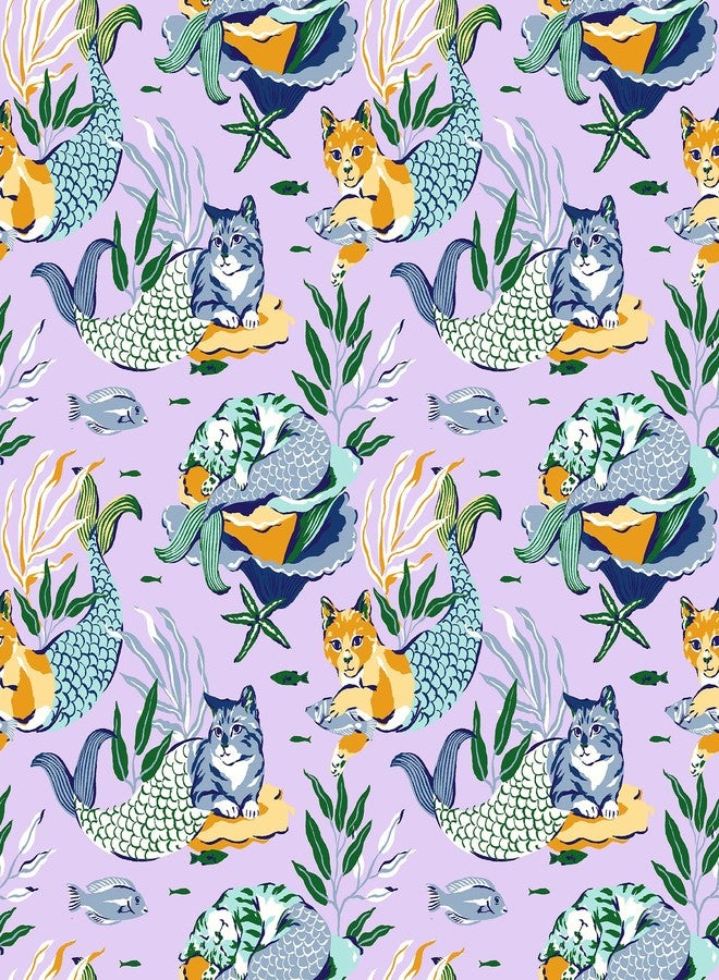 نو وولبيبر ورق جدران NuWallpaper x Printfresh Meowing Mermaids Lavender Peel and Stick، PFS6392 - Image 1