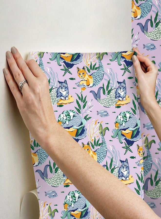نو وولبيبر ورق جدران NuWallpaper x Printfresh Meowing Mermaids Lavender Peel and Stick، PFS6392 - Image 5
