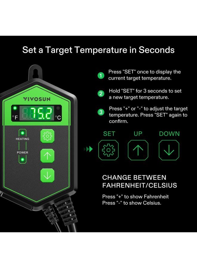 VIVOSUN Digital Heat Mat Thermostat Temperature Controller 68-108 ºF for Seedlings, Germination, Rooting, Fermentation and Reptiles - Image 4