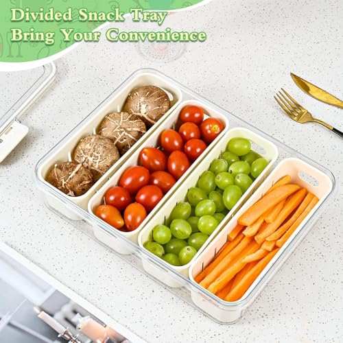 Vasukie Divided Fridge Storage Boxes With 4 Serving Veggie Tray with Lid and Handle, Fridge Organizer with Removable 4 Compartment, Fridge Storage Containers (4 Compartment-1PC) - Image 5